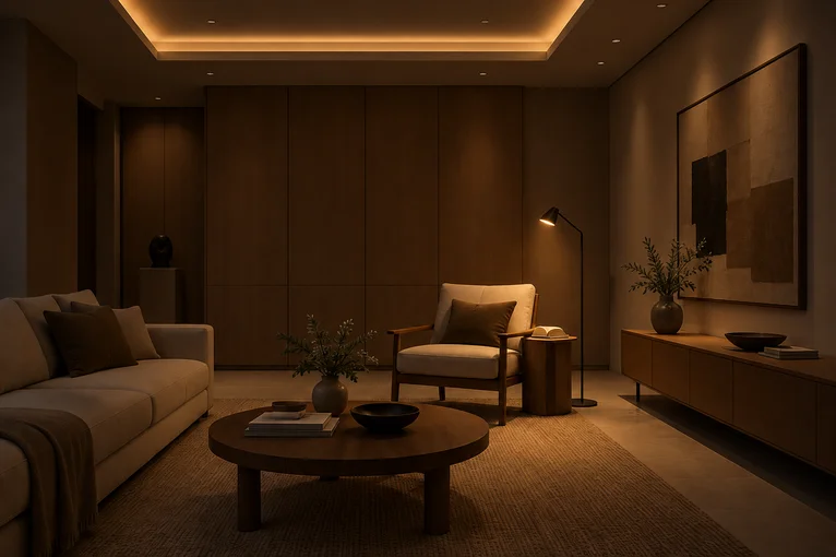 Living room with subdued architectural lighting